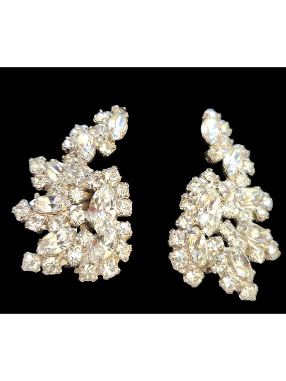 Vintage Waterfall Rhinestone Clip-On Earrings